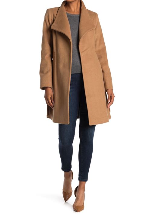 michael kors missy asymmetrical belted wool blend coat|wool blend belted coat.